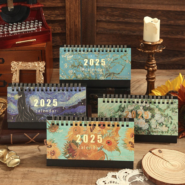 1 pc 2025 Vintage Painting Coil Desk Calendar