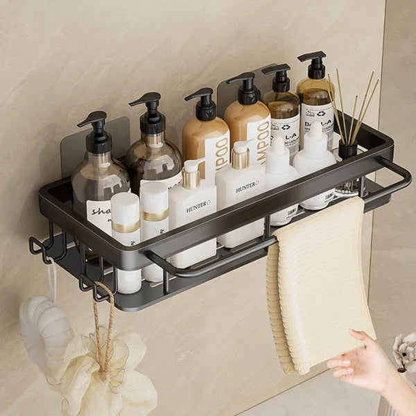 Wall Mounted 2 Tier Shelf No Drill Bathroom Shampoo Holder