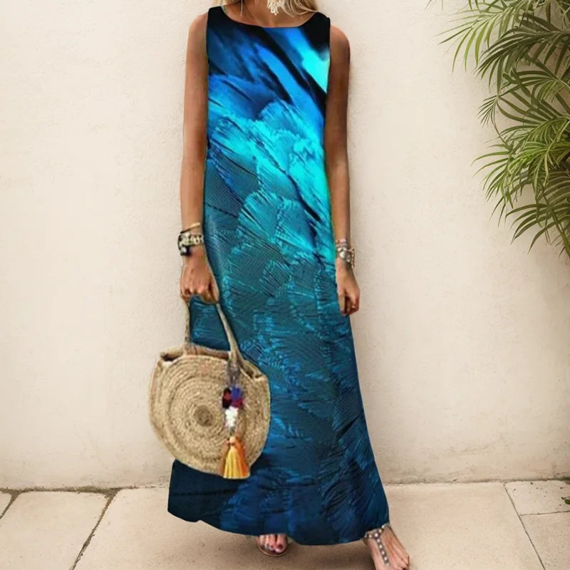 Printed O-Neck Sleeveless Women Dress