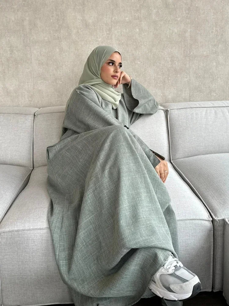 Plain Linen Closed Abaya| Muslim Hijab Dress