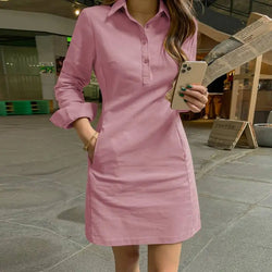 VONDA Women Dress Summer Elegant Long Sleeve Solid Color Shirt Sundress 2024 Casual Loose Buttons Pockets Short Mini Vestidos