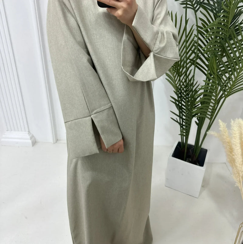 Plain Linen Closed Abaya| Muslim Hijab Dress