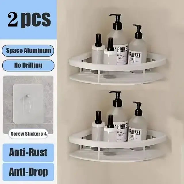 Wall Mounted 2 Tier Shelf No Drill Bathroom Shampoo Holder