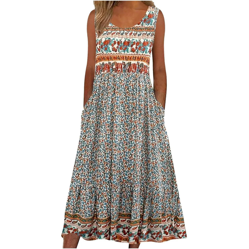 summer new print sleeveless pullover Long dress