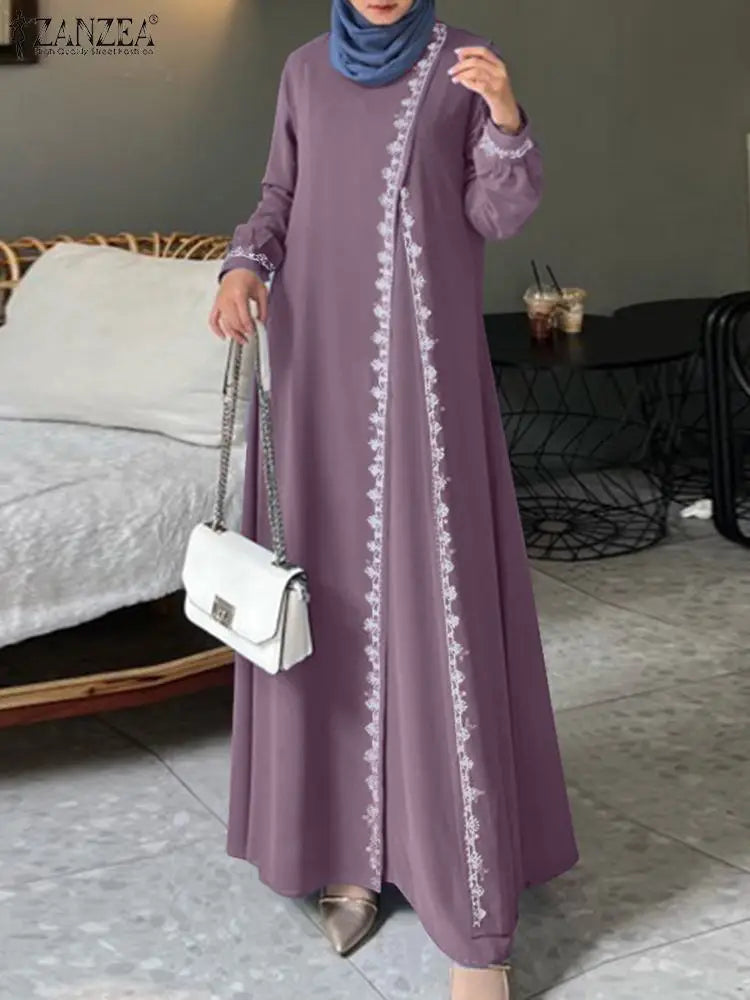 Spring Lace Crochet Maxi Dress Muslim Turkey Abaya Elegant Loose