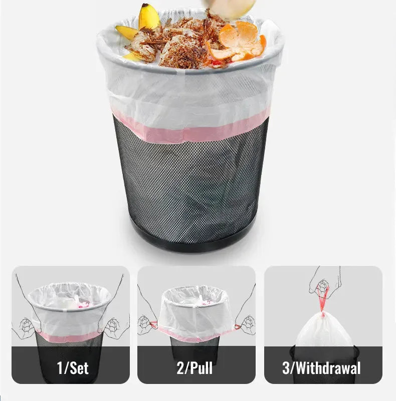 Disposable Trash Bags with Drawstrings for Home