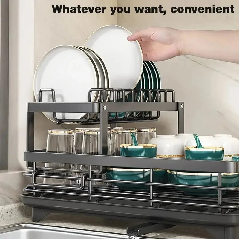 Dish Drying Rack Adjustable Kitchen Plates Organizer