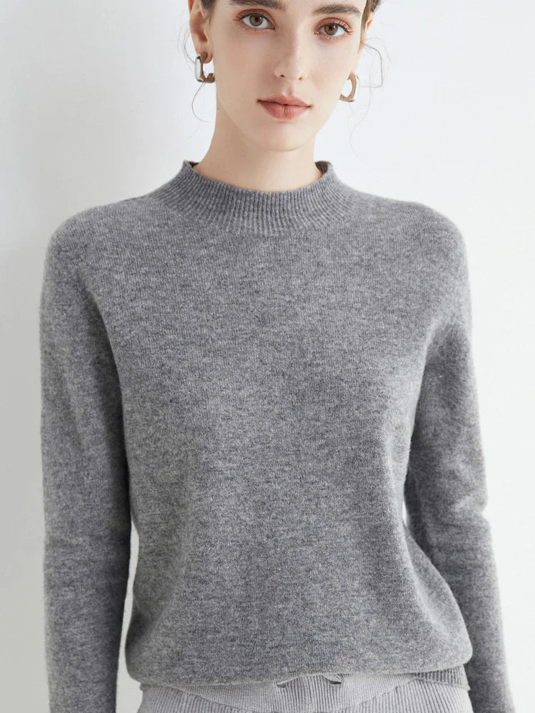 Solid Mock-neck Pullover Sweater For Women