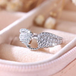 Cute Female Rose Red Zircon Angel Wings Ring  For Women