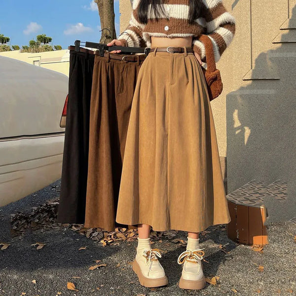 Lucyever Vintage Corduroy Long Skirt Women