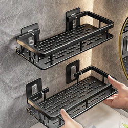 Wall Mounted 2 Tier Shelf No Drill Bathroom Shampoo Holder