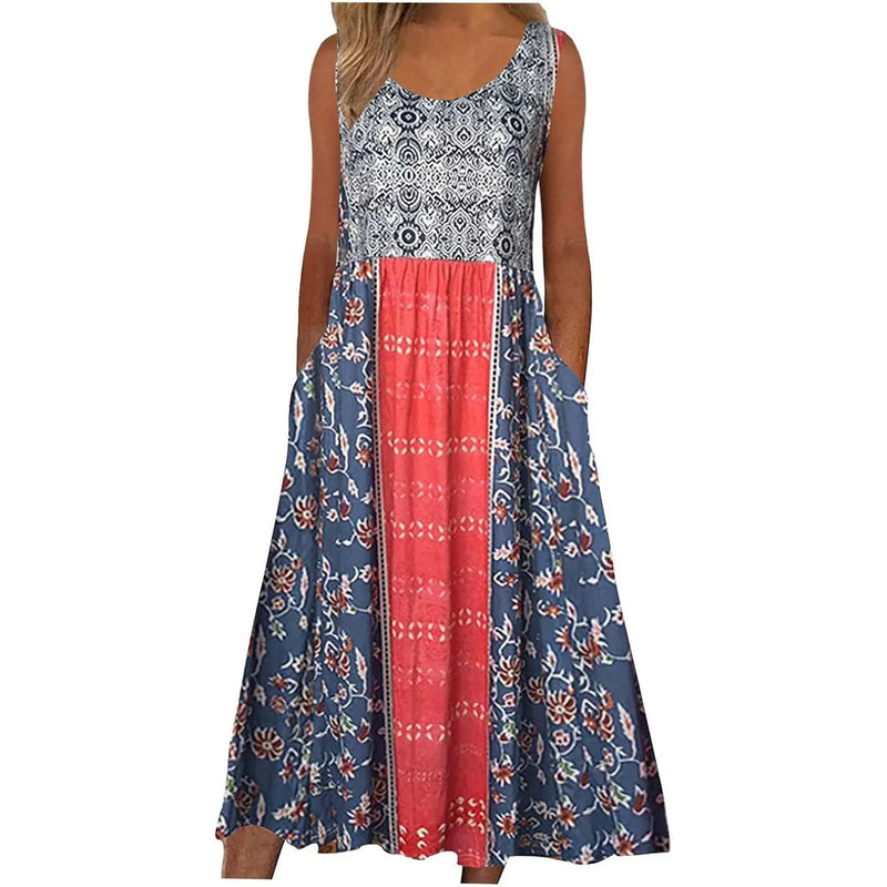 summer new print sleeveless pullover Long dress