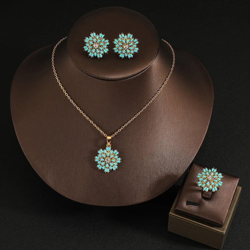 High quality Rings Earrings Necklace snowflake Jewelry Set for Women