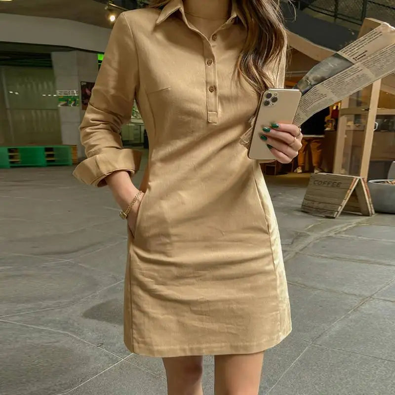 VONDA Women Dress Summer Elegant Long Sleeve Solid Color Shirt Sundress 2024 Casual Loose Buttons Pockets Short Mini Vestidos