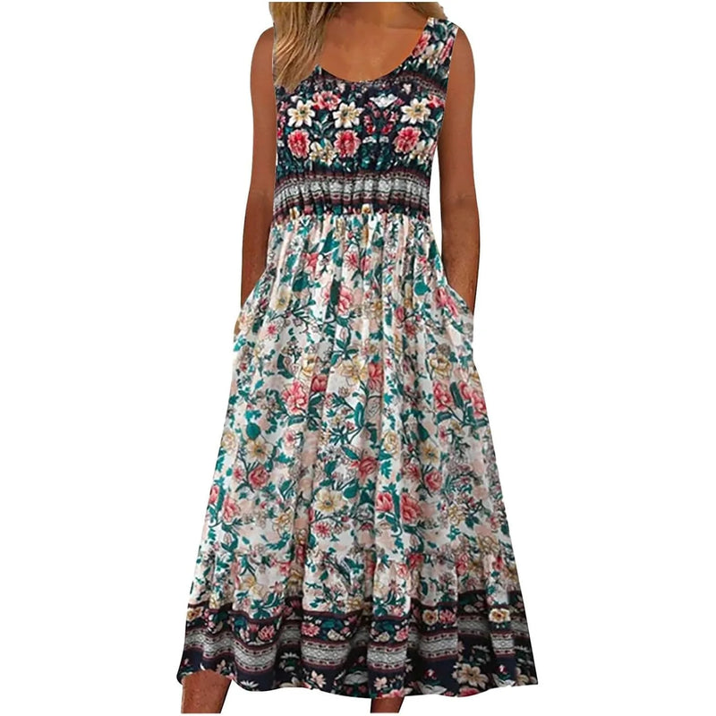 summer new print sleeveless pullover Long dress