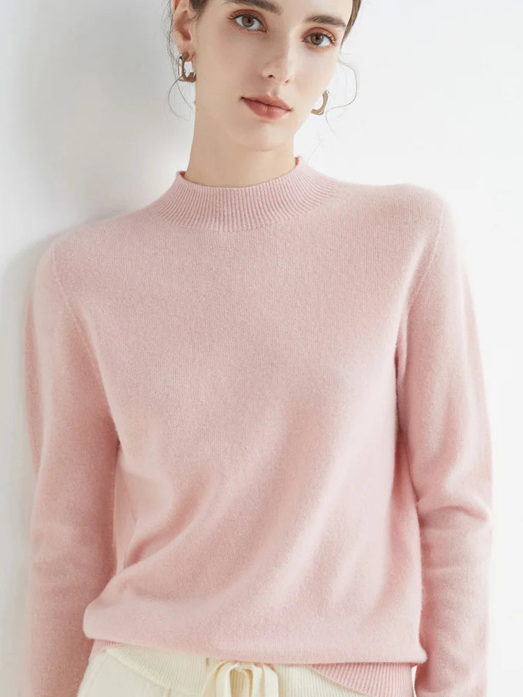 Solid Mock-neck Pullover Sweater For Women