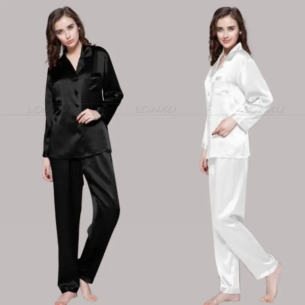 Womens Silk Satin Pajamas Set  Pajama Pyjamas  Set  Sleepwear  Loungewear  S,M, L, XL, 2XL, 3XL  Plus Solid__Fit  All Seasons