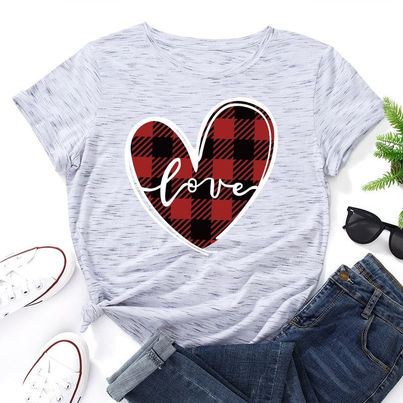 Love Print Loose Round Neck Short Sleeve T-shirt Women