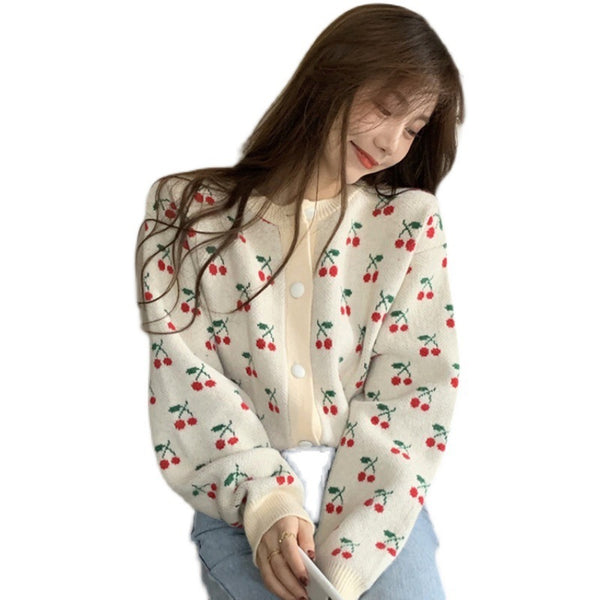 Fashionable Lady Cute Cherry Jacquard Jacket