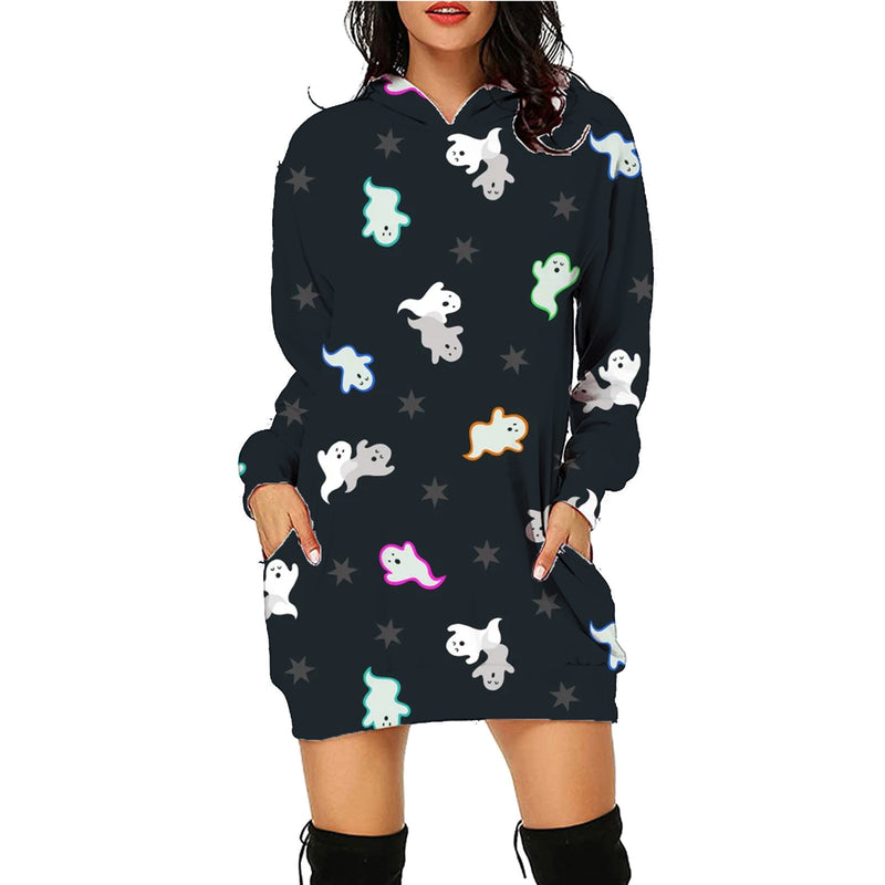 Print Long Hoodie With Pockets Sweater