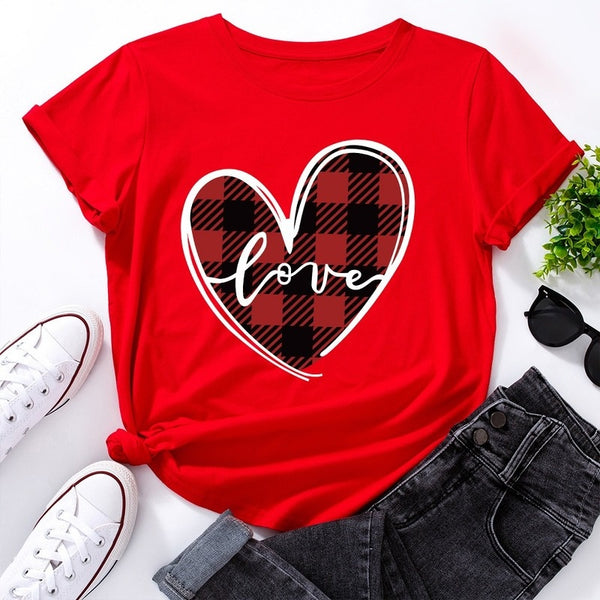 Love Print Loose Round Neck Short Sleeve T-shirt Women