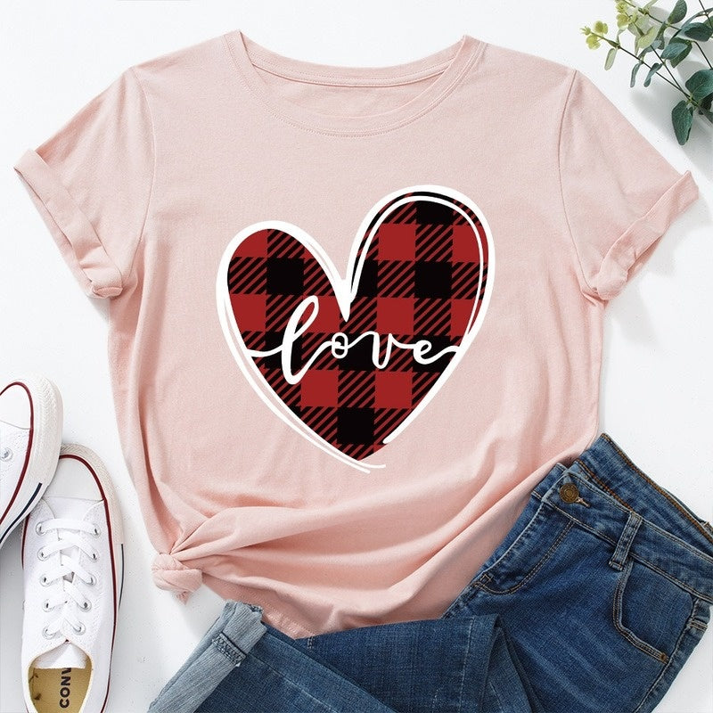 Love Print Loose Round Neck Short Sleeve T-shirt Women