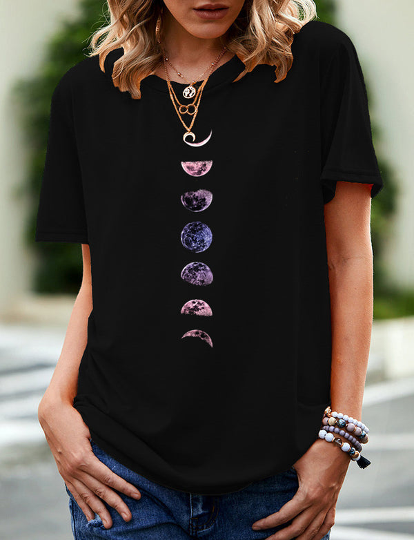 Women's Moon Print T-Shirt Women Short Sleeves