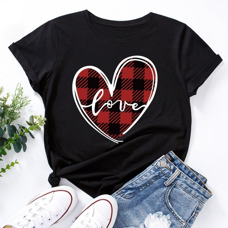 Love Print Loose Round Neck Short Sleeve T-shirt Women